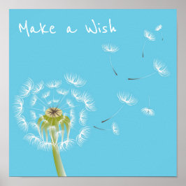 Poster Make a wish quote Dandelion sky blue and white