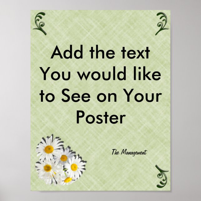 Poster Make Your Sign Template, Green Crosshatch, Daisies (Frente)