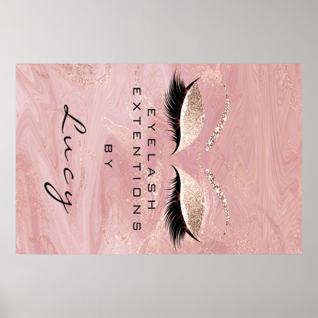 Poster Makeup Artist Beauty Salon Lashes Rosa Glitter (Frente)