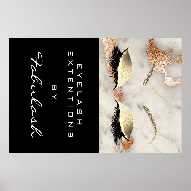 Poster Makeup Beauty Salon Marble Lash Nome Cobre Marble (Frente)