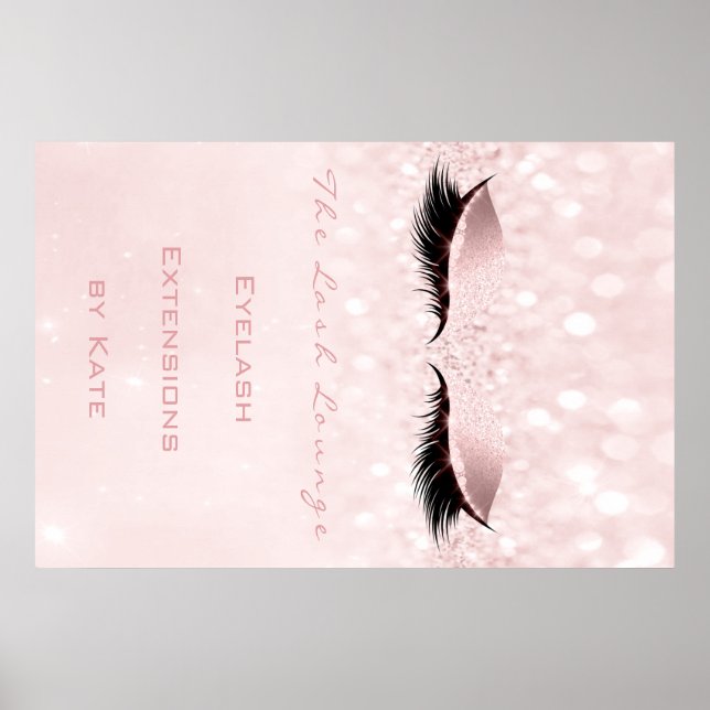 Poster Makeup Beauty Salon Name White Pink Sparkly Lashes (Frente)