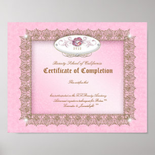 Pôster Makeup Diploma Certificate of Completion Pink Lips