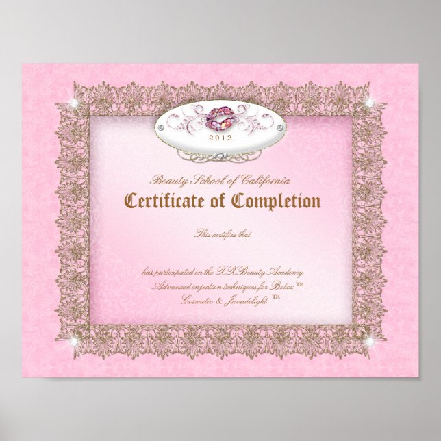 Pôster Makeup Diploma Certificate of Completion Pink Lips (Frente)