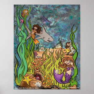 Poster Mako Polo Mermaid + Shark joga arte de amigos