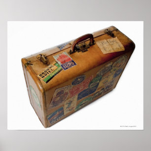 Poster mala de viagem antiquado com etiquetas do viagem