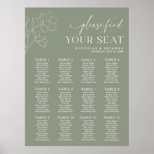 Poster Mala Verde Mínima 12 Gráfico de Assentos de Mesa