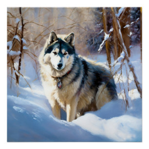 Pôster Malamute Aaskan Deixe Nevar Natal