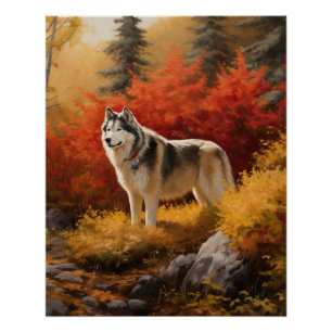 Pôster Malamute do Alasca nas Folhas do outono inspira-se