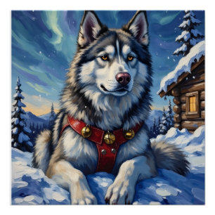 Pôster Malamute do Alasca Natal Polo Norte Inverno