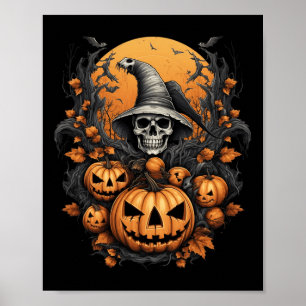 Poster Maldita Caveira da Bruxa de Pumpkin de Halloween