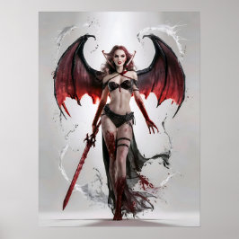 Poster Maldita Lady Vampire Guerreira em Pé Maiesticament