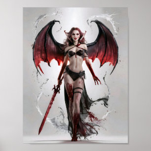 Poster Maldita Lady Vampire Guerreira em Pé Maiesticament