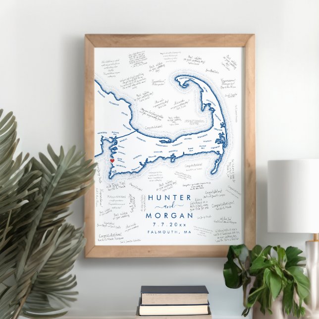 Poster Maldito MÃE do Livro Azul Moderno (Falmouth MA Cape Cod Map Poster Modern Navy Blue Alternative Guest Book Poster by Coastal Map Design)