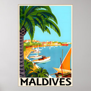 Poster Maldivas Ilhas Tropicais Cartaz de Viagem Roger