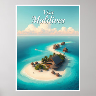 Poster Maldivas – Ilustração de estilo vintage do atol de