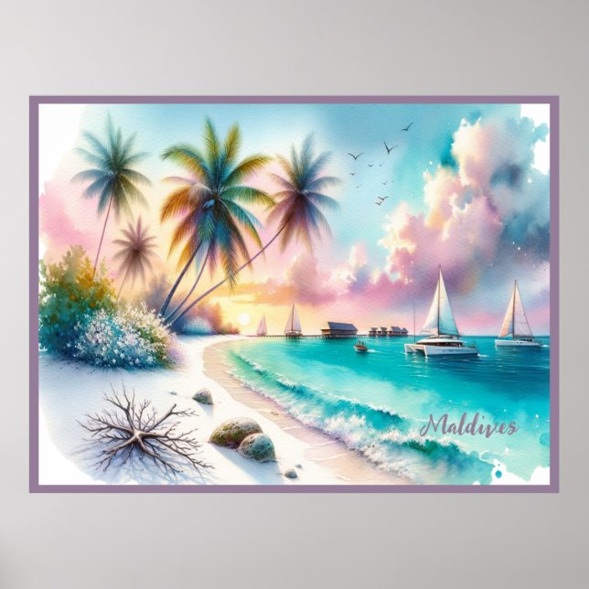 Poster Maldivas Sketch Watercolor | (Frente)