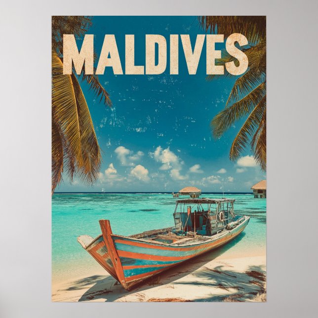 Poster Maldivas Vintage Tropical Beach - Ocean Viagem (Frente)