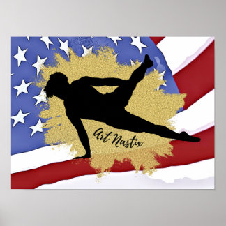 Poster Male Gymnast Silhouette Art - Bandeira Americana