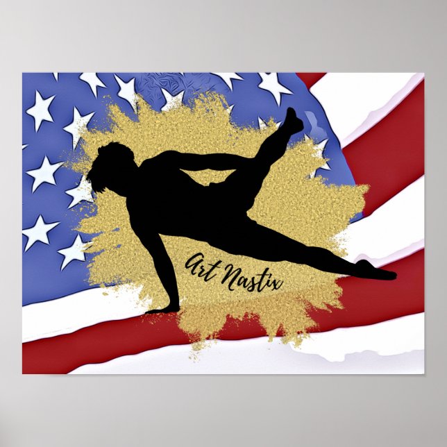 Poster Male Gymnast Silhouette Art - Bandeira Americana (Frente)