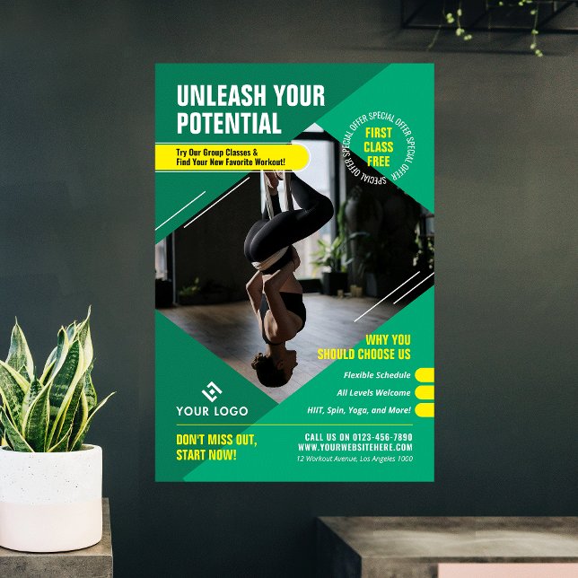 Poster Malhação Yoga Classes Trendy Photo Gym Marketing (Criador carregado)