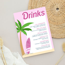 Poster Malibu Beach Pink Party Bachelorette Cocktail Menu
