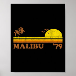 Poster Malibu Califórnia Vintage Retro Praia Surf 70's