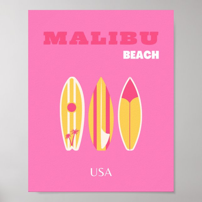 Poster Malibu, Malibu Beach, California, Preppy, Pink (Frente)