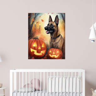 Poster Malinoi Belga Halloween Com Pumpkins Assustado
