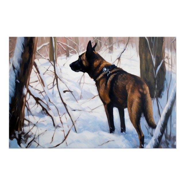 Pôster Malinois Belga Deixar Neve Natal (Frente)