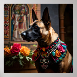 Poster Malinois Belga Dia dos Mortos Altar