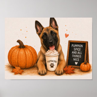Poster Malinois Belga Warm Pumpkin Spice Puppaccino A4