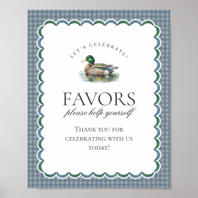 Poster Mallard Duck Hunting Blue Gingham Favors Sign (Frente)