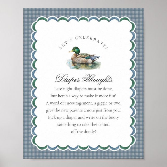 Poster Mallard Duck Hunting Gingham Diaper Thoughts Sign (Frente)