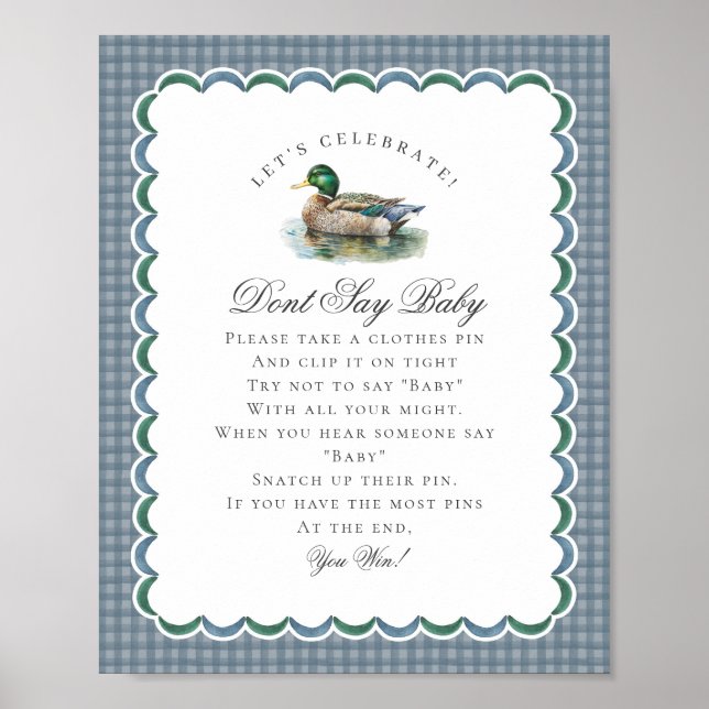 Poster Mallard Duck Hunting Gingham Dont Say Baby Sign (Frente)