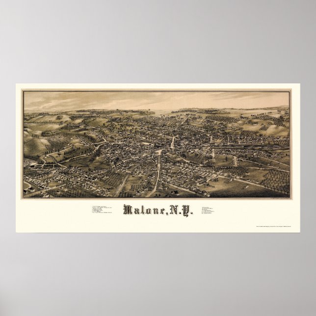 Poster Malone, Novo Mapa Panorâmico - 1886 (Frente)