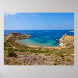 Poster Malta Baía de Ghajn Tuffieha Ilha Mediterrânea