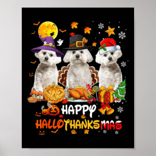 Poster Maltês Cão Feliz Halloween Feliz de Ação de Graças
