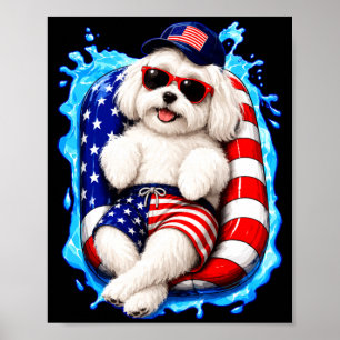Poster Maltês de óculos de sol cão patriótico verão pisci