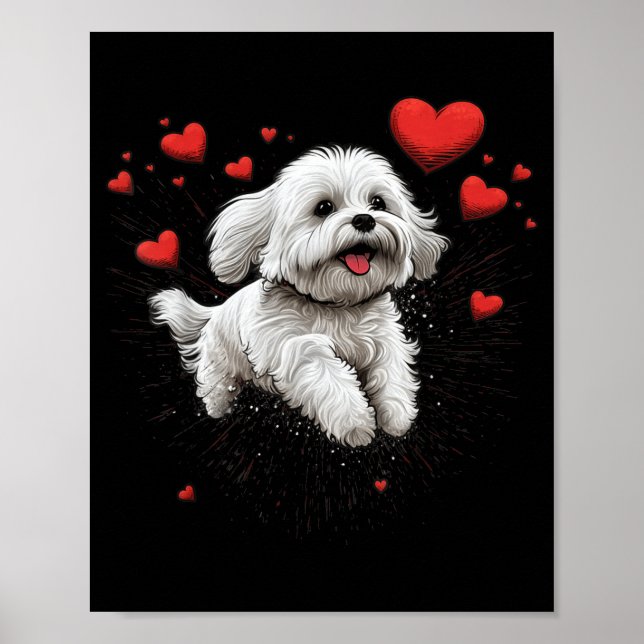 Poster Maltese Dog Love Heart For Valentines Day Maltese  (Frente)