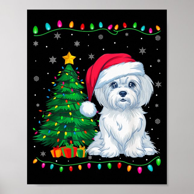 Poster Maltese Dog Santa Hat Men Women Kids Christmas Tre (Frente)