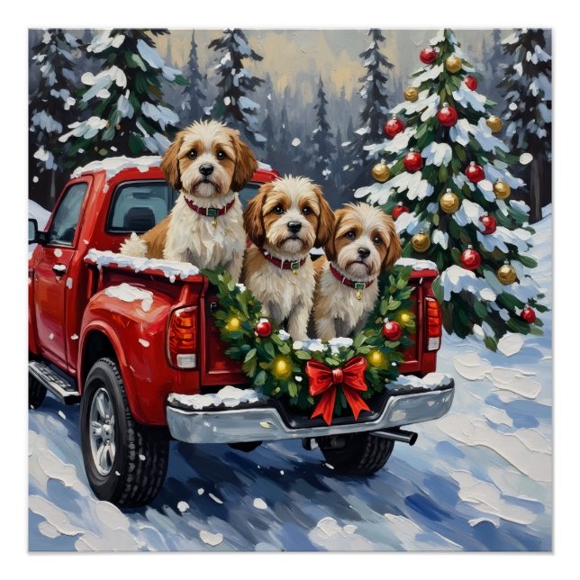 Pôster Malti-Tzu Christmas Red Truck Holiday (Frente)