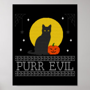 Poster Malvado Ronronar _ Gato Preto de Halloween Engraça