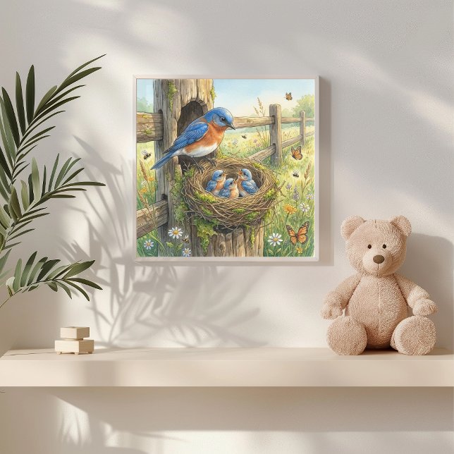 Poster Mama Bluebird e Berçário de seus Filhotes (Criador carregado)