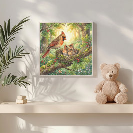 Poster Mama Cardinal e seus Filhotes Viveiro