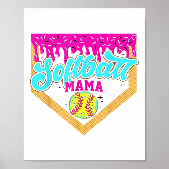 Poster Mama de Softball Derrubando Sorvete Dia do Jogo So (Frente)