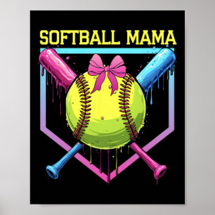 Poster Mama de Softball Home Plate Drip Coquette Laço Mul