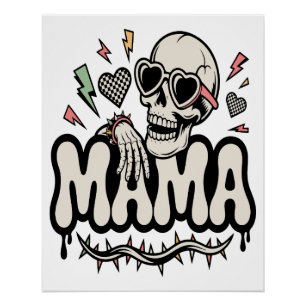 Pôster Mama engraçada de Halloween Caveira Legal