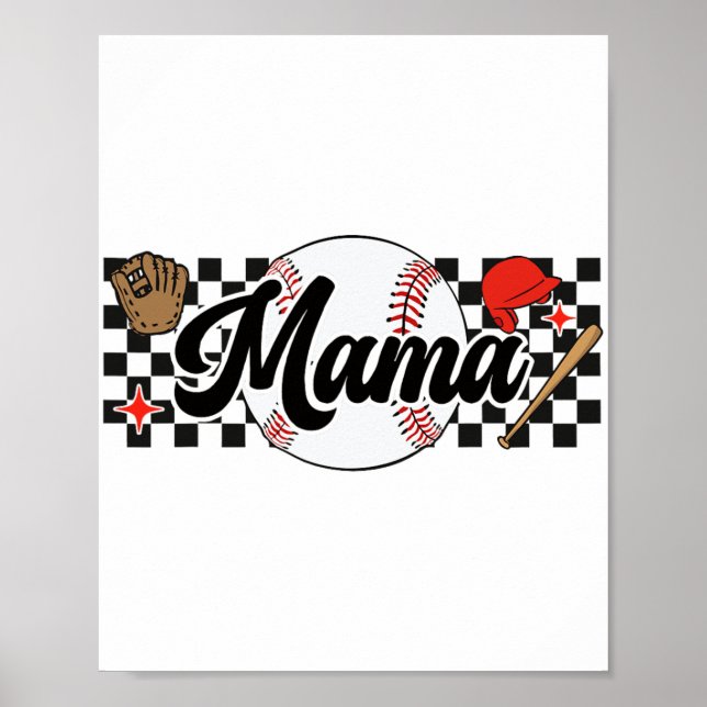 Poster Mama Game Day Vibes Dias de as mães Mulheres Baseb (Frente)