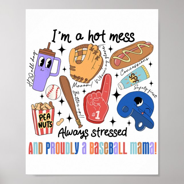 Poster Mama Game Day Vibes Dias de as mães Mulheres Baseb (Frente)