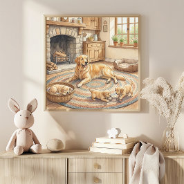 Poster Mama Golden Retriever e Berçário de Filhotes